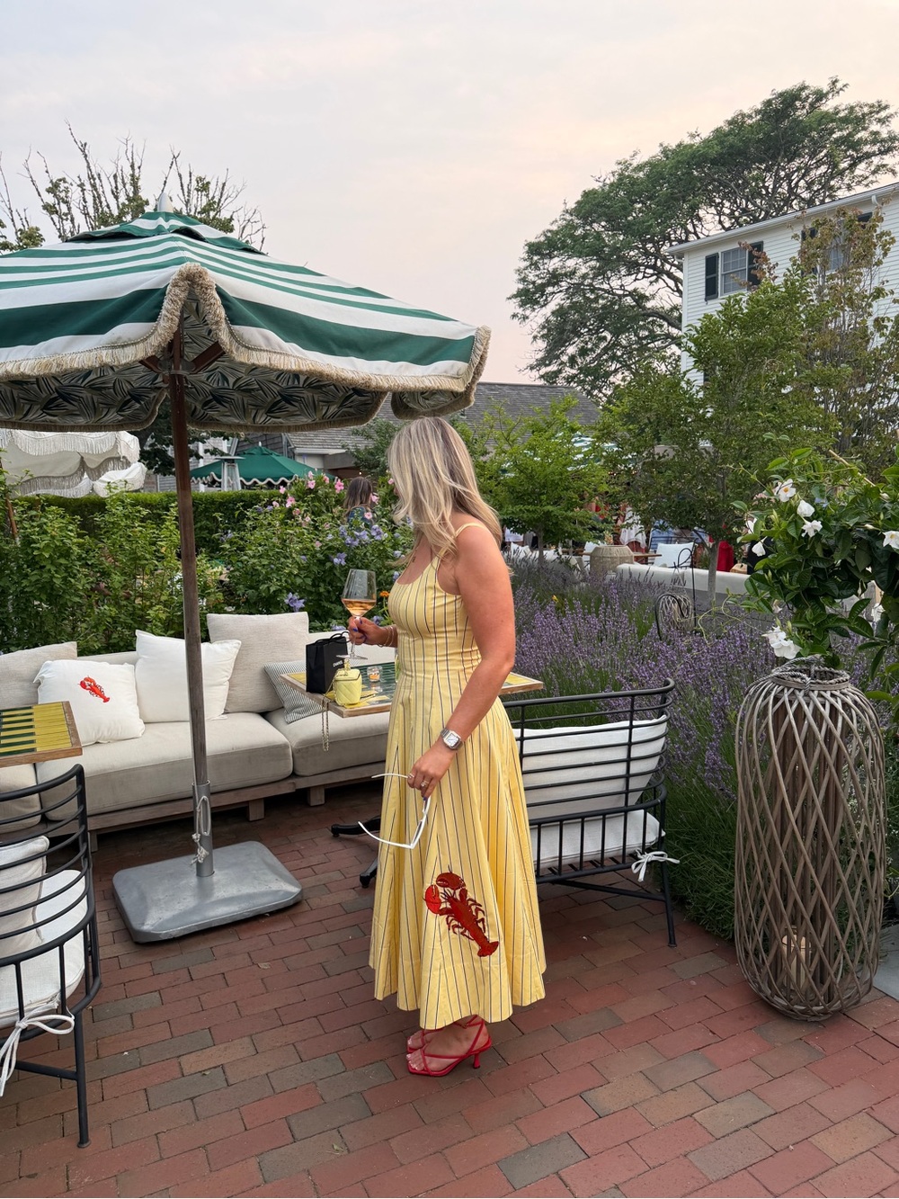 STAUD Yellow Striped Midi Dress with Red Lobster Detail - Picture 3 of 4
